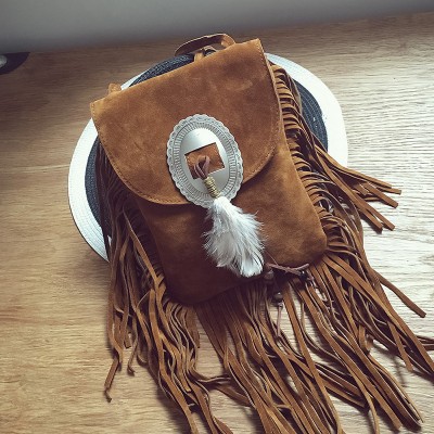 tassel bags suede Celebrity handbags vintage small crossbody bag feather decoration messenger shoulder bag Gothic phone bolsas 