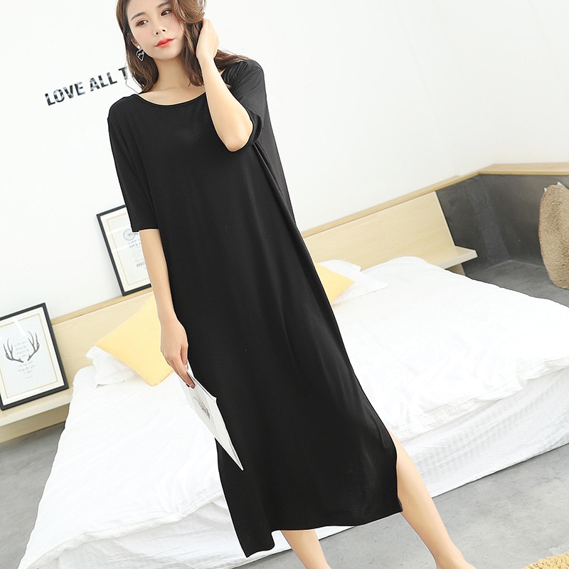 women sleep dress sexy 2019 summer new aunt backless nightdress modal  cotton short-sleeved long dress sleepwear home clothing