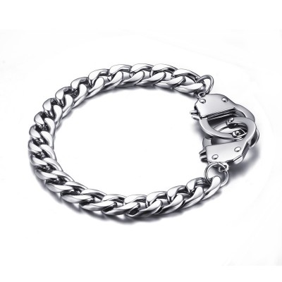 Mens Handcuffs Bracelet Stainless Steel Cuba Link Chain Pulseras Hombre bileklik Fashion Men Bike Jewelry Braslet Armband