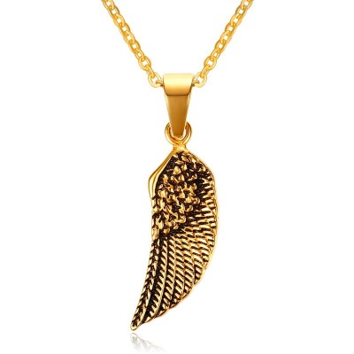 Vintage Gold Tone Stainless Steel Mens Guardian Angel Wing Pendant Choker Necklace Women Jewelry Collier with 24 inch Chain