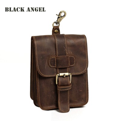 Leather Fanny Pack Vintage Genuine Leather Cowhide men casual waist pack bag phone bag small travel fanny belt bag