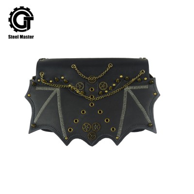 Fashion Rivets Punk Style Hot Gothic Men Women Shoulder Bag Vintage Brass Rivet Chain Bat Flap Leather Pocket Handbag Steampunk