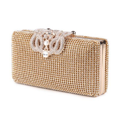 Women Evening Bags Rhinestones Metal Crown Handbags Full Of Diamonds Day Clutches Purse Silver Gold Black