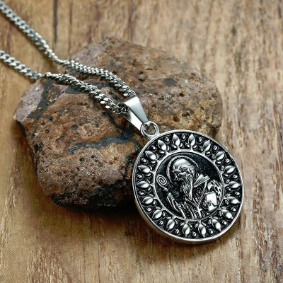 Saint Benedict of Nursia Medal Pendant Necklace for Men Roman Catholic Christian Religious Exorcism Blessing Male Jewelry 24