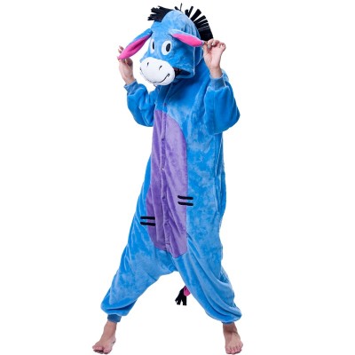 Unisex Onesie  Adult Women Kigurumi Animal Eeyore Pyjamas Flannel Pajamas Winter Warm Soft Onepiece Sleepwear Cartoon Jumpsuit