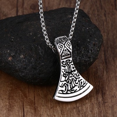 Mens Necklaces Axe Head Norse Viking Scandinavian Pendant Necklace Thor Odin Loki Asgard Hammer Mjolnir Stainless Steel Jewelry