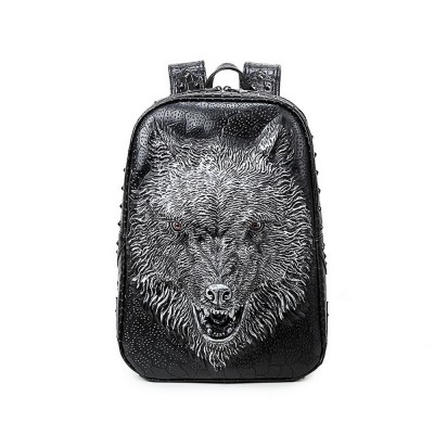 3D Leather Men Wolf Backpacks Gothic Steampunk Unique backpack cool bag steampunk fashion School Computer Bags Silver Gold Black Fashion Rivet Bags Vintage Halloween Bags