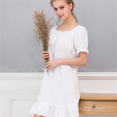 Summer Sleep Wear Night Shirt Home Dress White Cotton Nightgown Nightwear Women Plus Size Sleepwear Plain Nightdress Nighty