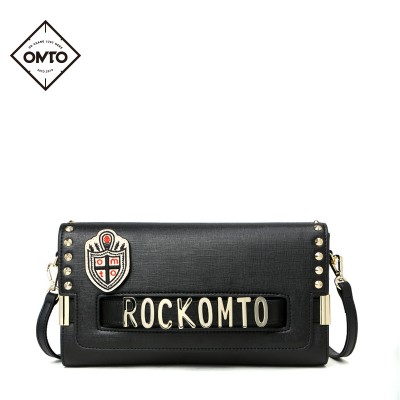 OMTO Luxury Brand Women Handbags Split Leather Clutch Bag Punk Style Shoulder Messenger Bag with Rivet Personality 