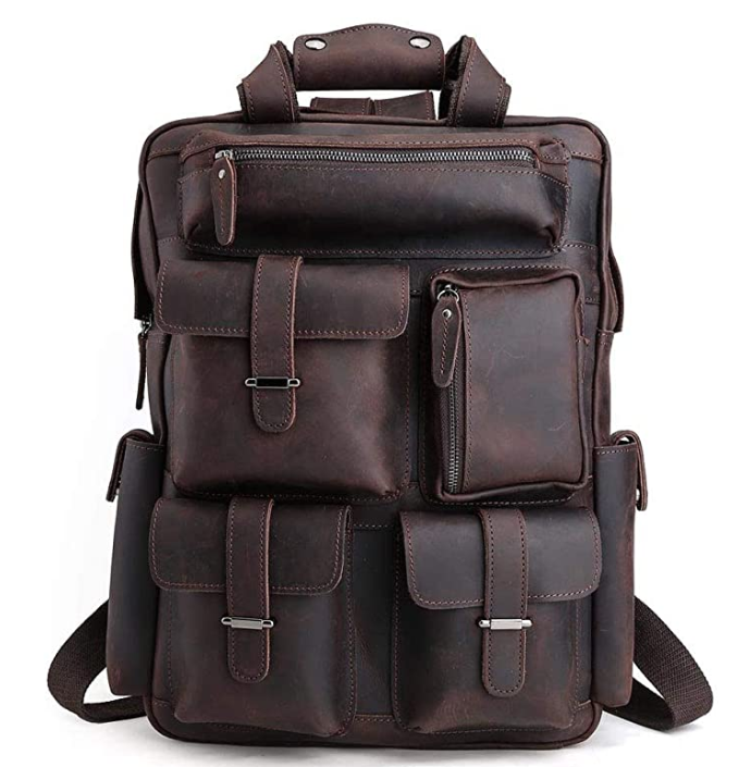 Original Brand Dark Brown Mens Retro Full Grain Genuine Leather 17 Inch ...