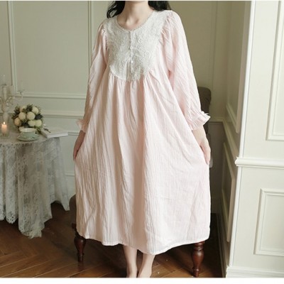 Princess Nightgown Pyjamas Womens Sleepwear Lady Royal Embroidered Flowers Long Nightdress Lolita Pyjamas Loungewear Nightwear