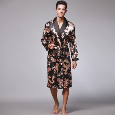 peignoir homme Autumn Long Sleeve Couple Robe Male Bathrobes Silk Pajamas Mens Long Robes Home Service sleep lounge bathrobe