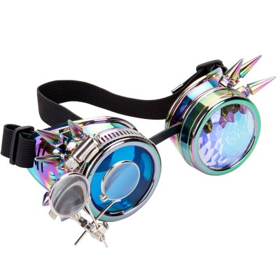 FLORATA Punk Gothic Goggles Different Lens Rainbow EDM Glasses Unisex Rivet Steampunk Goggles Cosplay Vintage Gothic Eyewear