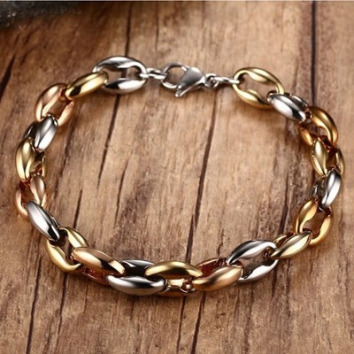 Mens Jewelry Two Tone Stainless Steel Oval Link Chain Bracelet Gothic Punk Bracciale Pulsera Pulseras Femmininas Bijoux