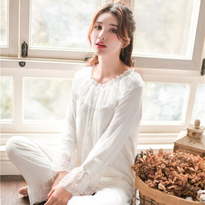 2019 Elegant Ruffled Pajama Set Sleepwear Women Pyjamas Femme Home Wear Cotton Lining Pijama Suit Night Set Indoor Clothing