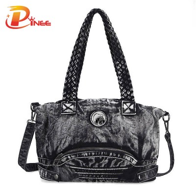 Vintage Denim Shoulder Handbags Women Punk Denim Handbag Female Casual Vintage Weaving Commuter Tote Lady Retro Fashion Brand Denim Tote Bag