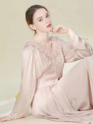 Autumn Sleepwear Robe Women Long Sleeve Sleep Lounge Two Piece Vintage Robe Nightgown Set Lady Nightgowns & Sleepshirts