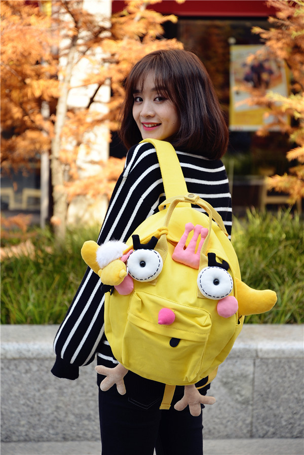 Lunar New Year Cocktail Cute Little Yellow Chicken Handmade canvas Backpacks shoulder bags Cotton Canvas Crown Cube Animal Modeling Bags
