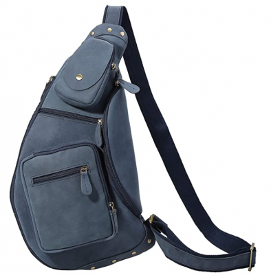 New ORIGINAL Polare Cool Real Blue Leather Cross Body Sling Bag Chest Bag Backpack Large