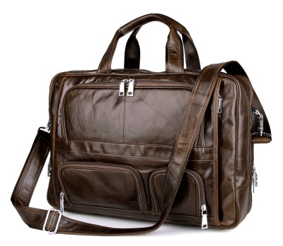 17 Inch Laptop Briefcase Genuine Leather Cowhide Men Zipper Porta Bag Handbag Business Bags Ma Vintage Shoulder Messenger 