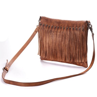 2019 Women Genuine Leather Fringed Messenger Bag Brown Tassel Boho Hippie Gypsy Fringe Vintage Bohemian Feminine Shoulder Bag 