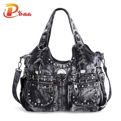 Vintage Denim Shoulder Handbags 2019 New Design Brand Elegant Rhinestone Fashion Women Shoulder Bag Jeans Casual Ladies Denim Handbags Female Denim Tote Bag