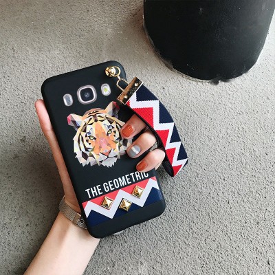 Rivet Studded GRIP Wrist Strap Phone Case For Samsung S6 S7 Edge S8 Plus A7 A8 A9 C5 C7 C9 Animal Tiger Rabbit soft Cases Cover