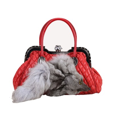 100% genuine Fox Fur Bag for Women Leather Messenger Tote Handbags Ladies Shoulder Bags Gift Crossbody bags evening bags X692 