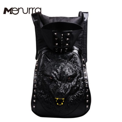 2019 Gothic Steampunk Unique backpack cool bag steampunk fashion Personality 3D skull Wolf leather backpack rivets skull backpack with Hood cap apparel bag cross bags hiphop man