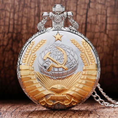 Fashion Silver  Golden Soviet Sickle Hammer Style Quartz Pocket Watch Men Women Pendant Gift Drop Shipping