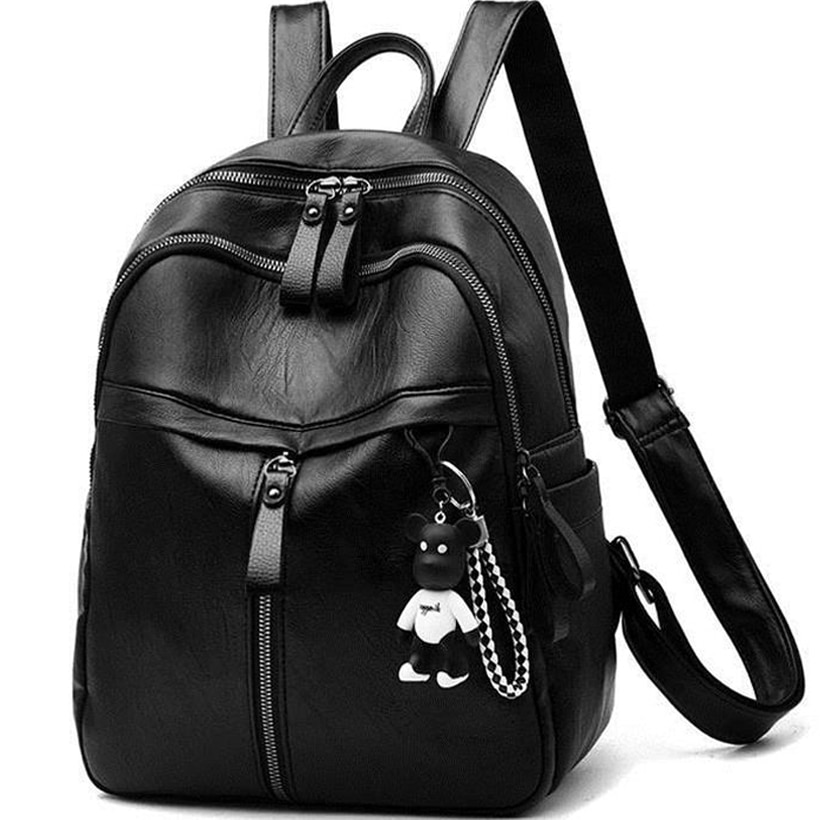 Black Women Backpack High Quality Soft Leather Cute Backpacks For