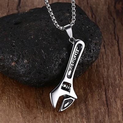 Mens Necklaces Stainless Steel Mechanic Wrench Tool Pendant Choker for Men Hip hop Biker Silver-color collier kolye Jewelry 24 