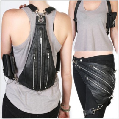 Top Quality PU Leather Punk Rock Shoulder Waist Fanny Leg Bag Punk Rock Shoulder Messenger Bags 