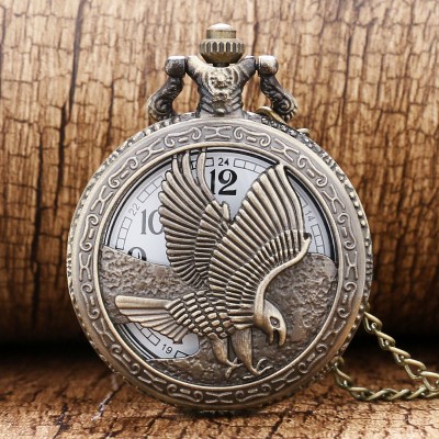 2019 New Bronze Hollow Eagle Quartz Pocket Watch Pendant Necklace For Men Lady Women Day Gift