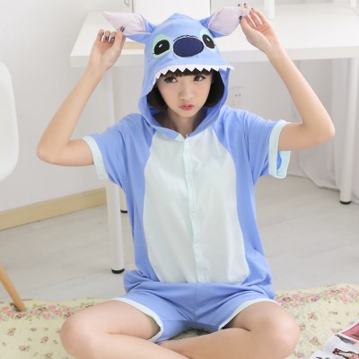 Couple Blue Stitch Onesies Summer Girls 95% Cotton Short sleeved Pajama pyjama Men Women Cartoon Animal type Sleepwear Tracksuit