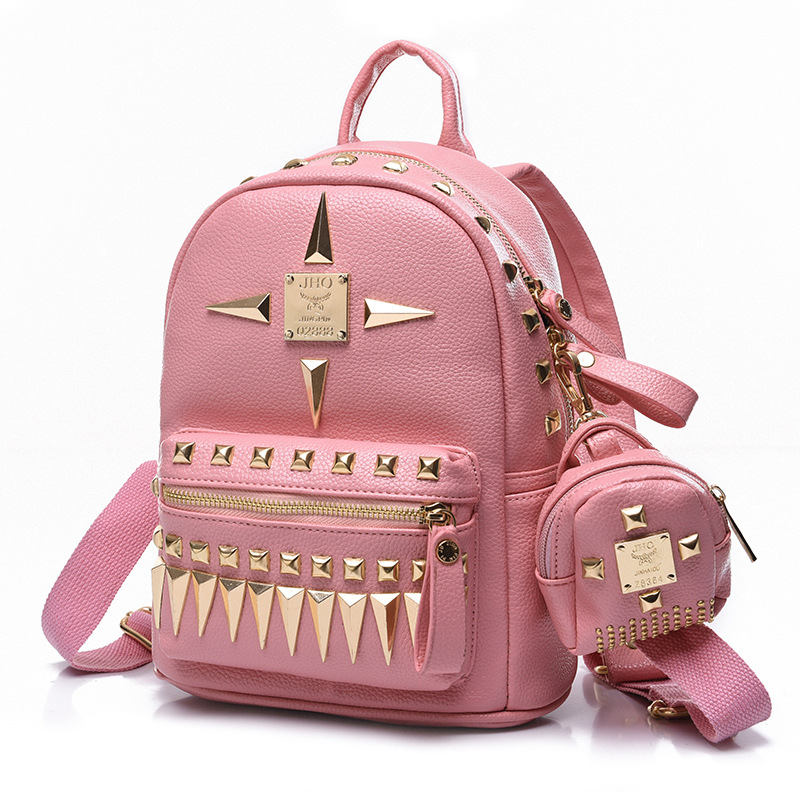 Mini backpack girls pink backpack rivet design woman travel bag