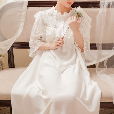 Women Loose Nightgown Long Sleepwear Nightdress Gown Sweet Retro Long Homewear Dress 5 color