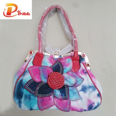 Rhinestone Handbags Designer Denim Handbags Woman bags fashion 2019 designer  flower print jean shoulder bags Nations wind   tote bags Rose Flower women handbags