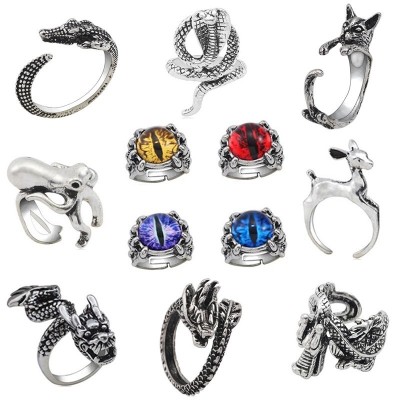 Punk Vintage Silver Animal Ring Men Rabbit Octopus Dragon Claw Deer Cat Rings For Women Gothic Biker Jewelry Christmas Gift Anel