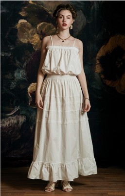 Sexy Sweet Camisole Dress Nightgown  Woman Pure Cotton Long Sleepwear Vintage Night Gown Medieval Elegant Style