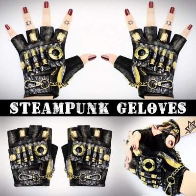 Halloween Cosplay High Quality Hot Sale Steampunk Neutral Rock Locomotive Dance Show Cool Half Finger Gloves Props