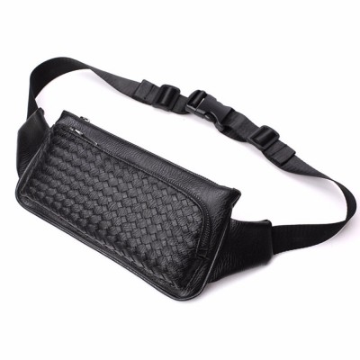 Leather Fanny Pack New Men's PU Leather weaving Messenger Shoulder Chest  Bags Purse Bum Hip Belt Fanny Bag Waist Pack Travel Male Black