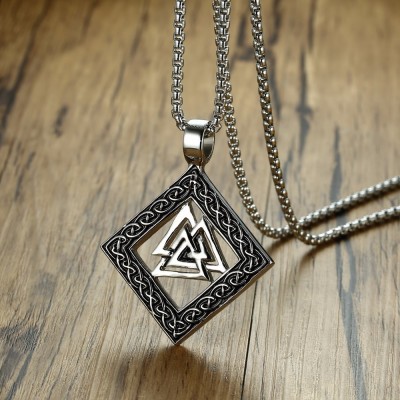 Valknut Vikings Scandinavian Norse Warriors Knot Pendant Necklac for Men Stainless Steel Nordic God Odin symbol Male Jewelry 24