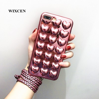Rose Gold Plating Love Heart Phone Case for Iphone 7 7plus 6 6s 6plus Case Soft Lanyard Case Back Cover