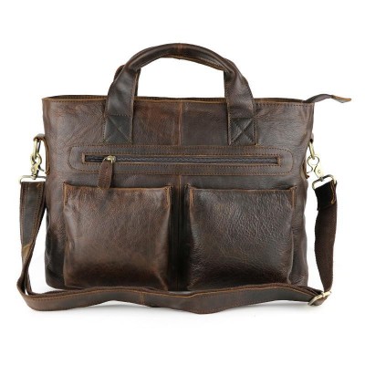 Vintage Chocolate Real Skin Mens Briefcase Genuine Leather Male Messenger Bags Soft Cowhide Portfolio 15 Laptop Totes Handbag 