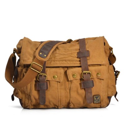 2019 Real Hot Sale Satchels Vintage Canvas Messenger Bag Crazy Horse Leather Soft Man Bags Retro School Military Style Handbag 