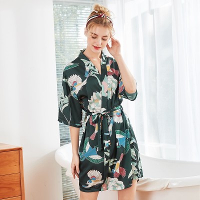 Sexy Flower Women Satin Robe Bride Bridesmaid Wedding Robe Dressing Gown Nightgown Sleepwear Lingerie Kimono Bathrobe M L XL XXL