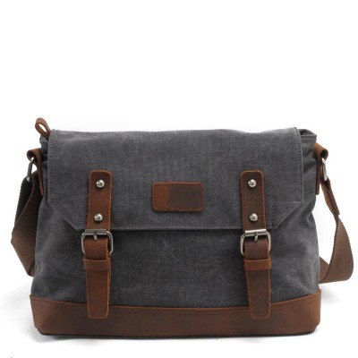 Real Leather Vintage Canvas Bags Simple Retro Style Mens Cross Body Shoulder Messenger Bag Crazy Horse Leather Male Bags 