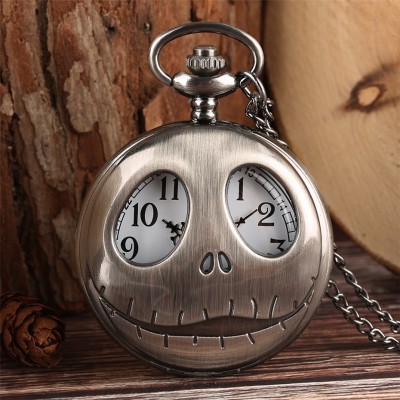 Hollow Display Pocket Watch Quartz Retro Grey/Bronze Pendant Watch The Nightmare Before Christmas Necklace Clock Gifts for Kids