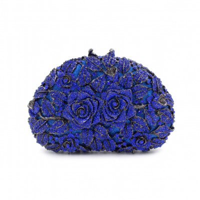 Blue/Red evening clutch bags rose flower shape luxury diamond clutch evening bags studded crystal wedding Bride party purse 